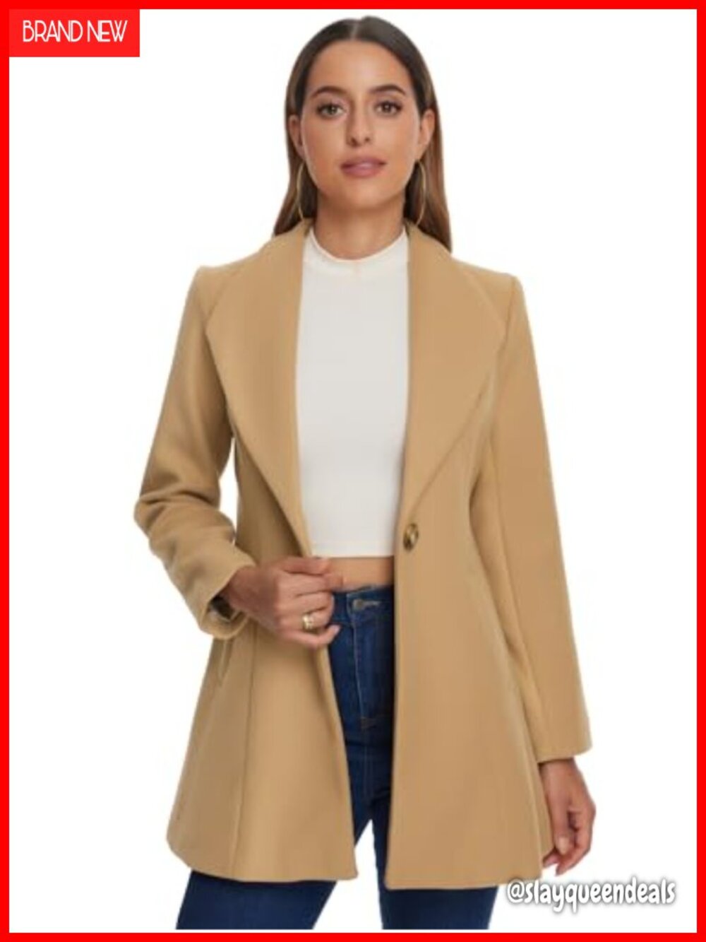 Allegra K Women's Winter Pea Coat Lapel One Button Business OverCoat